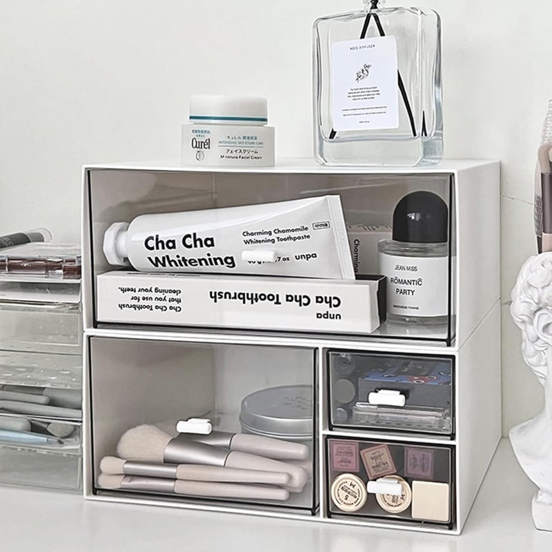 kulusion Desk Organizer Stackable Storage Drawers with 3 Compartments Stackable Drawers Great for Desk Storage, Makeup Storage Bathroom Organization Accessories Etc (White) - Image 2